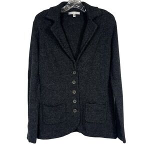 CAbi Sz S Women Sweater Blazer 621 Charcoal Dark Grey Button Down Jacket Pockets